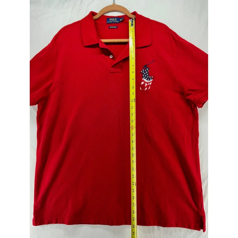 Polo Ralph Lauren Red Big Pony American Flag Polo Shirt XXL Custom Slim Fit